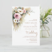 Invitation Mariage Floral Rose et Blanc Rustique (Debout devant)