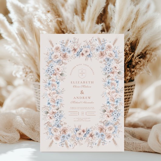 Invitation Mariage floral rose et bleu