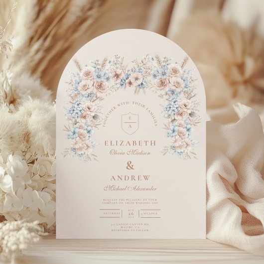 Invitation Mariage floral rose et bleu