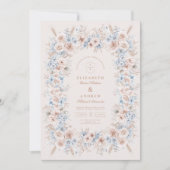 Invitation Mariage floral rose et bleu (Devant)