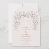 Invitation Mariage floral rose et bleu (Devant)