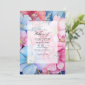 Invitation Mariage floral rose et bleu clair (Debout devant)