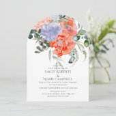 Invitation Mariage floral rose et bleu clair (Debout devant)