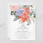 Invitation Mariage floral rose et bleu clair (Devant)