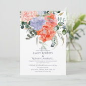 Invitation Mariage floral rose et bleu clair (Debout devant)