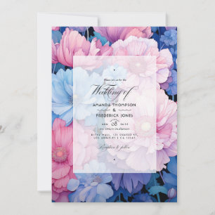 Invitation Mariage Floral Rose et Bleu Tendre