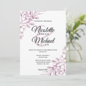 Invitation Mariage floral rose et cassis (Debout devant)