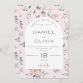 Invitation Mariage floral rose et crème (Devant / Derrière)