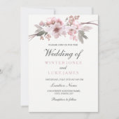 Invitation Mariage floral rose et gris d'hiver (Devant)