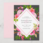 Invitation Mariage floral rose et gris moderne Enregistrer la (Devant / Derrière)