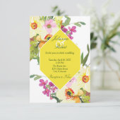 Invitation Mariage floral rose et jaune (Debout devant)