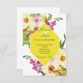 Invitation Mariage floral rose et jaune (Devant / Derrière)