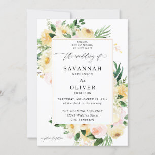 Invitation Mariage floral rose et jaune 2