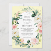 Invitation Mariage floral rose et jaune pâle (Devant)