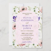 Invitation Mariage Floral Rose et Lavande Romantique (Devant)