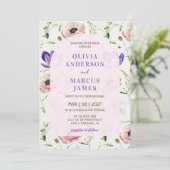 Invitation Mariage Floral Rose et Lavande Romantique (Debout devant)