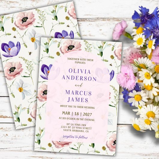 Invitation Mariage Floral Rose et Lavande Romantique