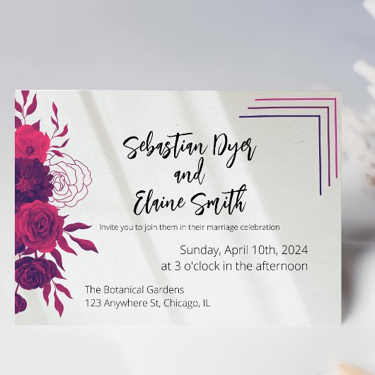 Invitation Mariage floral rose et magenta clair