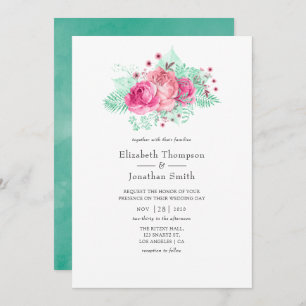 Invitation Mariage floral rose et menthe