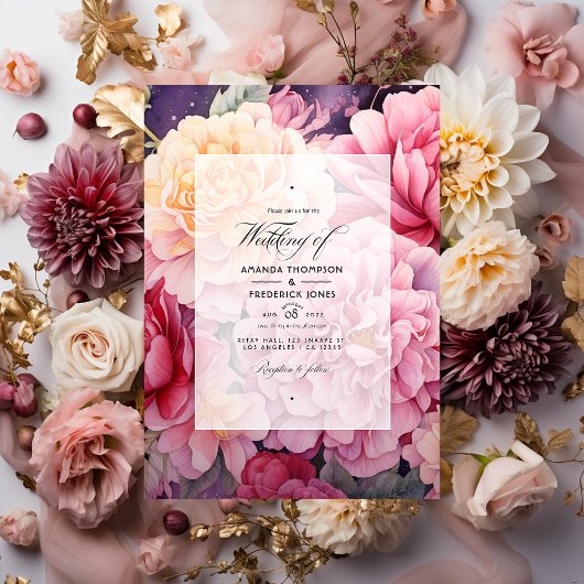 Invitation Mariage floral rose et or