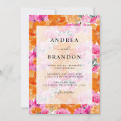 Invitation Mariage floral rose et orange (Devant)