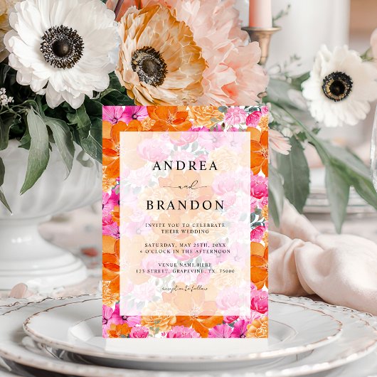Invitation Mariage floral rose et orange