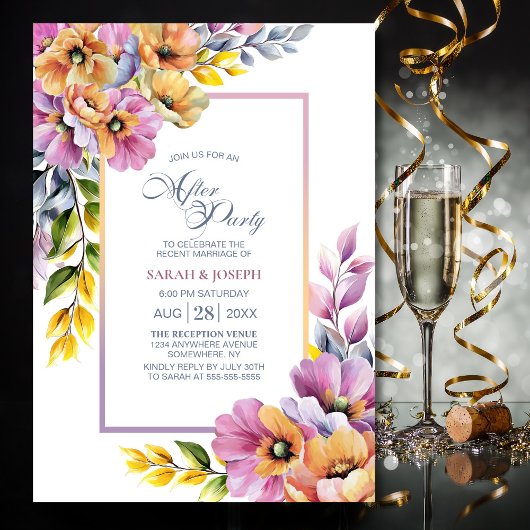 Invitation Mariage floral rose et orange moderne après la fêt