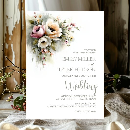 Invitation Mariage Floral Rose et Orange Rustique