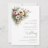 Invitation Mariage Floral Rose et Orange Rustique (Devant)