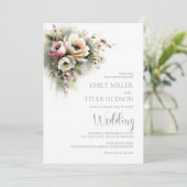 Invitation Mariage Floral Rose et Orange Rustique (Debout devant)