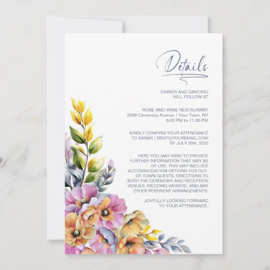 Invitation Mariage floral rose et orange tout en un (Dos)