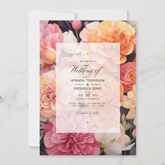 Invitation Mariage Floral Rose et Pêche (Devant)
