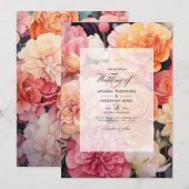 Invitation Mariage Floral Rose et Pêche (Devant / Derrière)