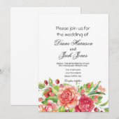 Invitation Mariage floral rose et pêche (Devant / Derrière)