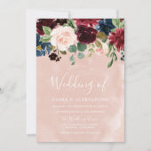 Invitation Mariage floral rose et rouge (Devant)