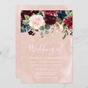 Invitation Mariage floral rose et rouge