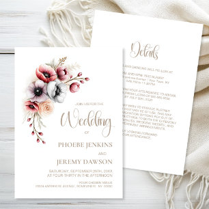 Invitation Mariage floral rose et rouge tout-en-un