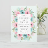 Invitation Mariage Floral Rose et Sarcelle (Debout devant)