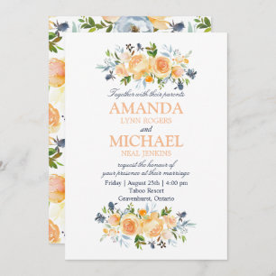 Invitation Mariage floral Rose et teinte d'eau de chardon