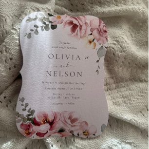 Invitation Mariage floral rose et vert Sage