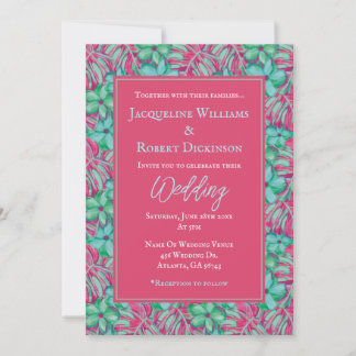 Invitation Mariage floral rose et vert tropical