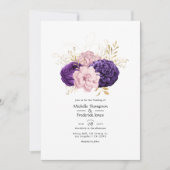 Invitation Mariage floral rose et violet (Devant)