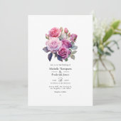 Invitation Mariage floral rose et violet (Debout devant)