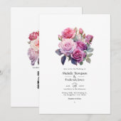 Invitation Mariage floral rose et violet (Devant / Derrière)