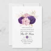 Invitation Mariage floral rose et violet (Devant)