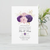 Invitation Mariage floral rose et violet (Debout devant)