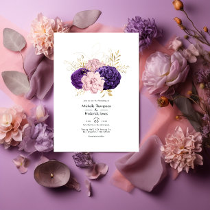 Invitation Mariage floral rose et violet