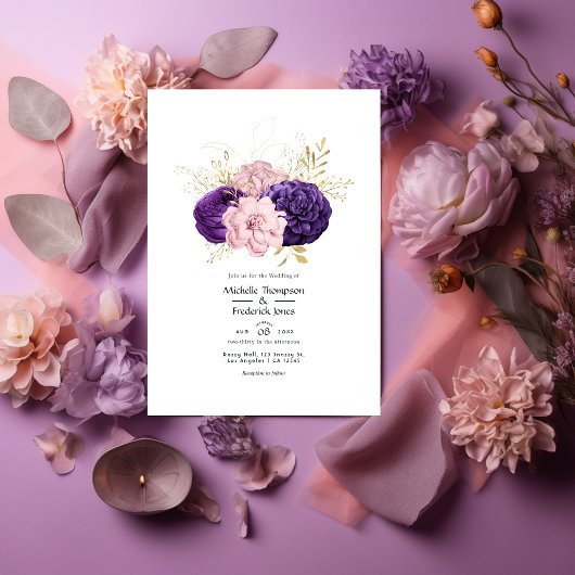 Invitation Mariage floral rose et violet