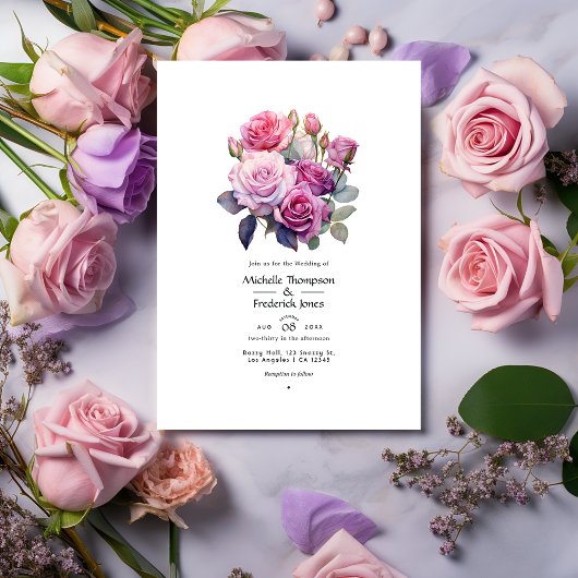 Invitation Mariage floral rose et violet