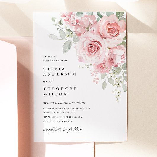Invitation Mariage Floral Rose Fardé